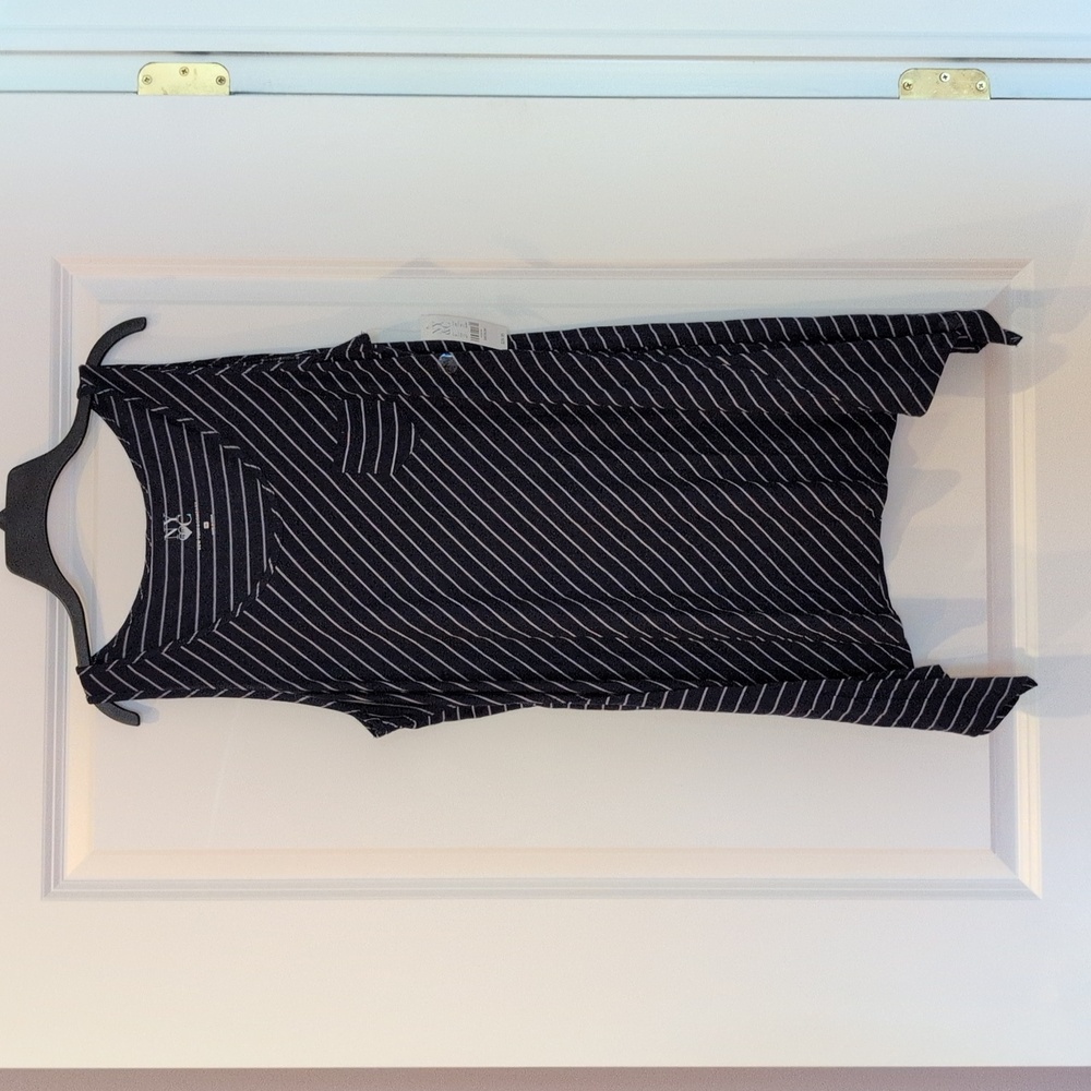 New York & Company Navy and Beige Striped Tank Top